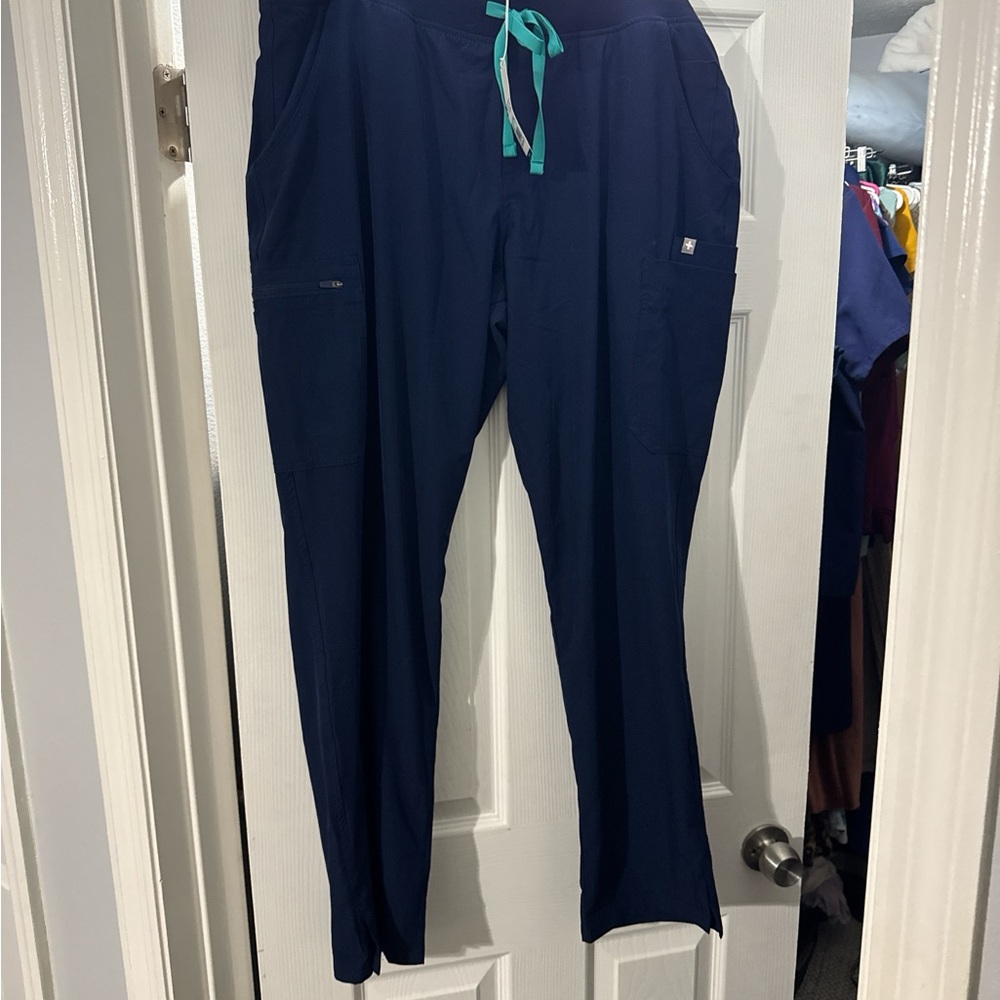 FIGS Navy scrub Pants with Teal Drawstring